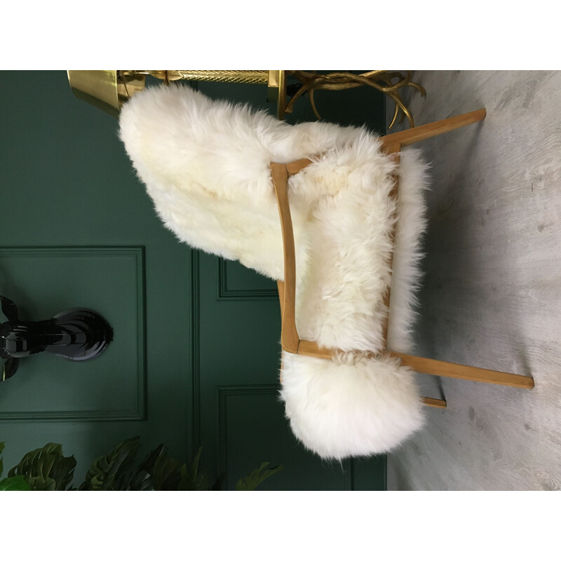 Vintage Art Deco "Fury Chair" armchair in white sheepskin 