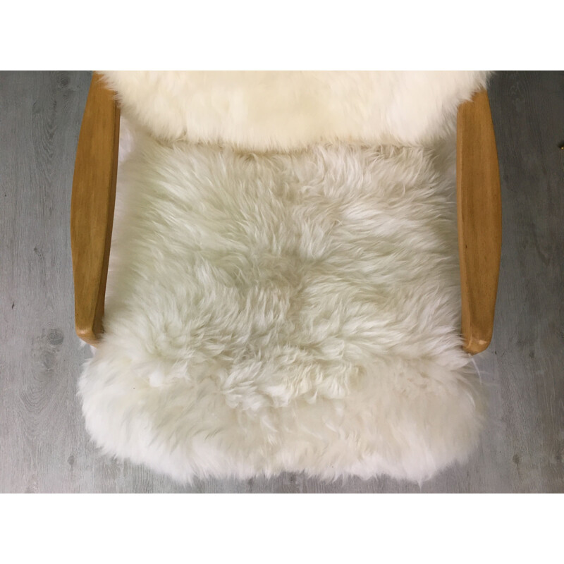 Vintage Art Deco "Fury Chair" armchair in white sheepskin 