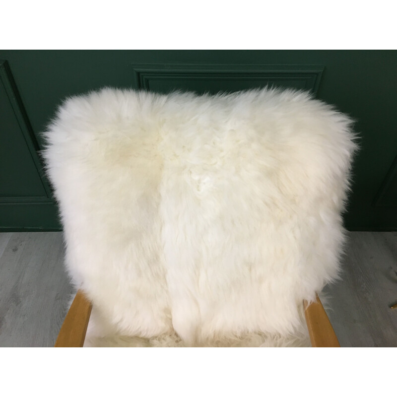 Vintage Art Deco "Fury Chair" armchair in white sheepskin 