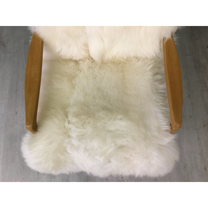 Vintage Art Deco "Fury Chair" armchair in white sheepskin 