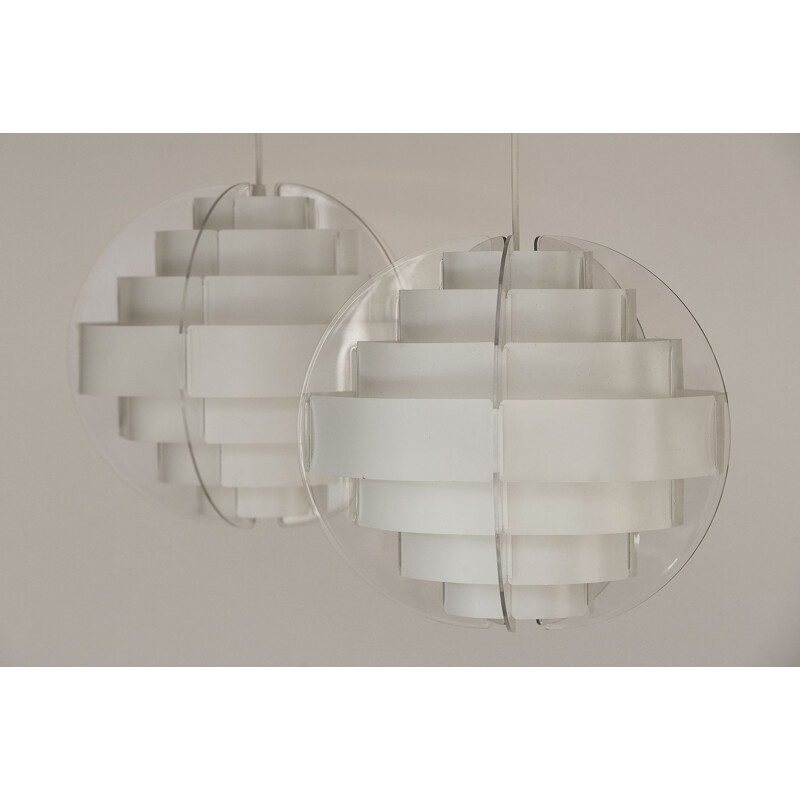 Pair of pendant lights "Strips" by Brylle & Jacobsen for Quality System, Denmark 1980s