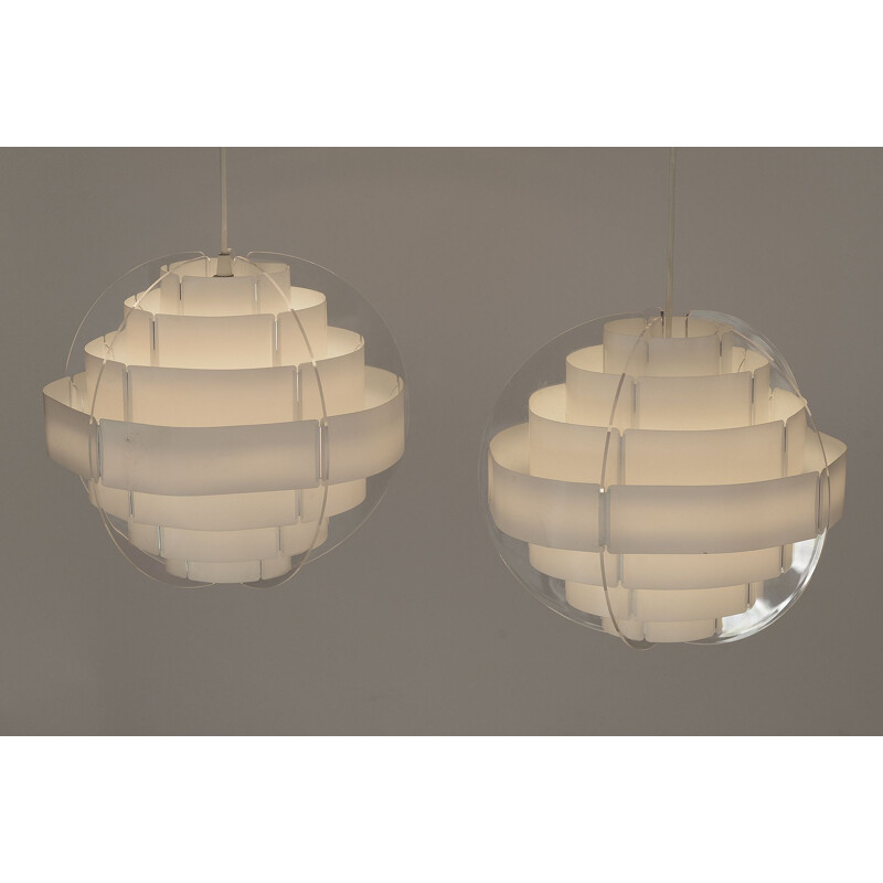 Pair of pendant lights "Strips" by Brylle & Jacobsen for Quality System, Denmark 1980s