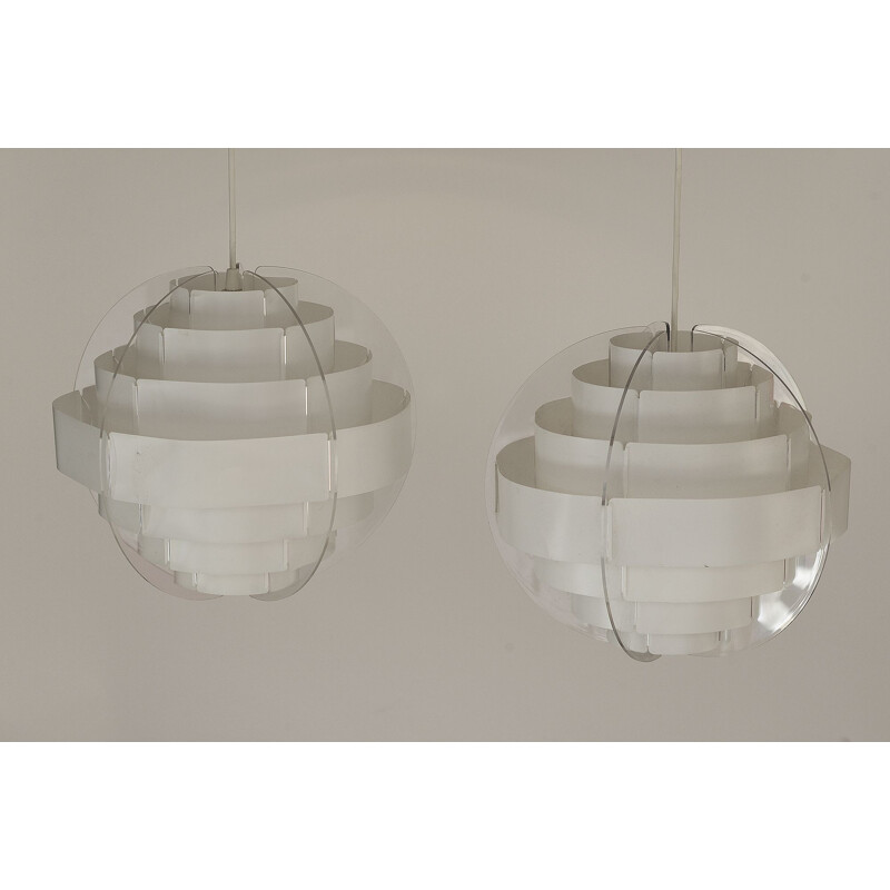 Pair of pendant lights "Strips" by Brylle & Jacobsen for Quality System, Denmark 1980s