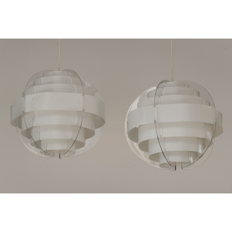 Pair of pendant lights "Strips" by Brylle & Jacobsen for Quality System, Denmark 1980s