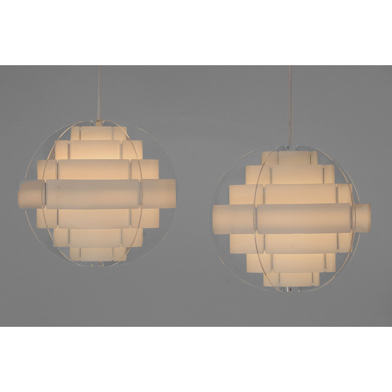 Pair of pendant lights "Strips" by Brylle & Jacobsen for Quality System, Denmark 1980s