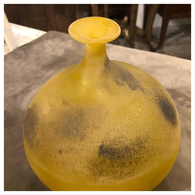 Vase Vintage "Scavo" en verre jaune de Murano par Cenedese, 1970