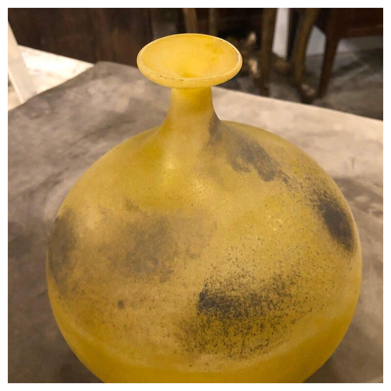 Vintage vase "Scavo" in yellow Murano glass by Cenedese, 1970