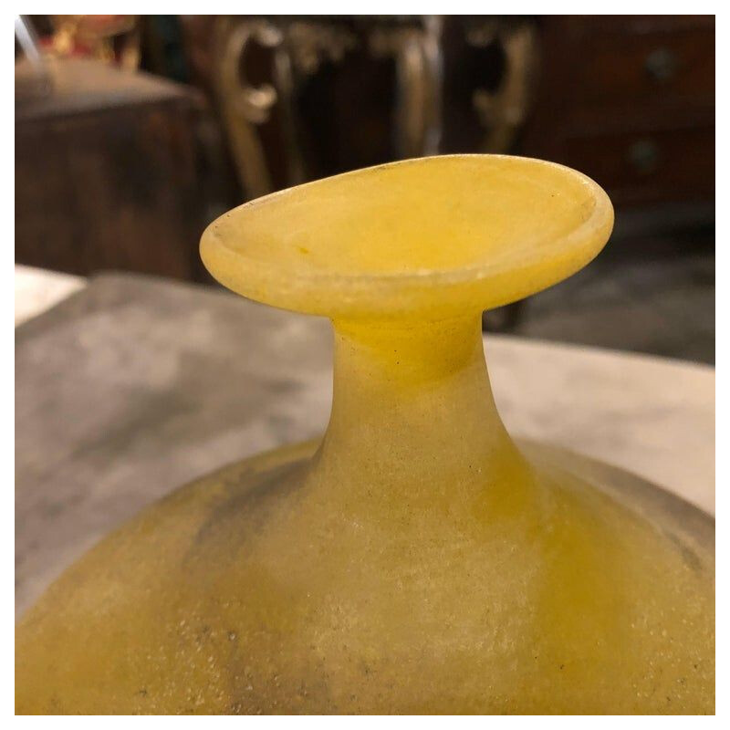 Vase Vintage "Scavo" en verre jaune de Murano par Cenedese, 1970