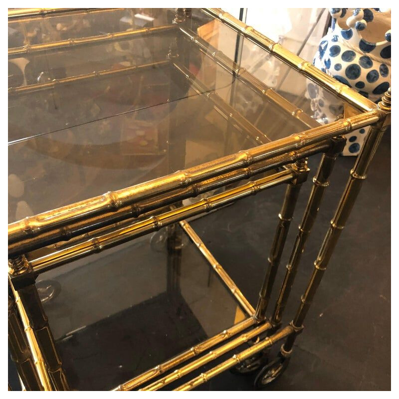 Vintage Set of Brass and Smoked Glass Nesting Tables, 1960