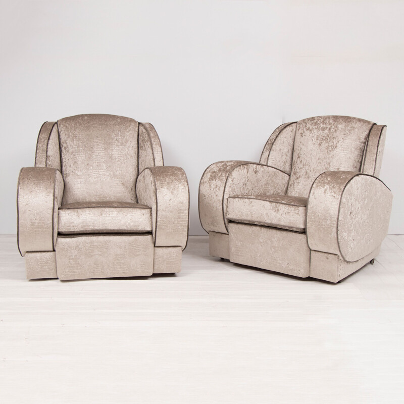 Ensemble de salon vintage en tissu argenté avec 1 canapé et 2 fauteuils