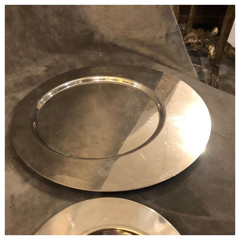 Vintage Set of Three Silver Plated Plates by Gio Ponti for Cleto Munari, 1970