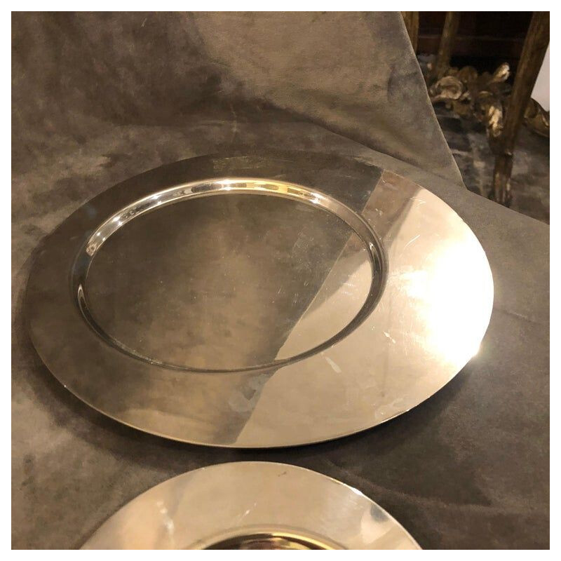 Vintage Set of Three Silver Plated Plates by Gio Ponti for Cleto Munari, 1970