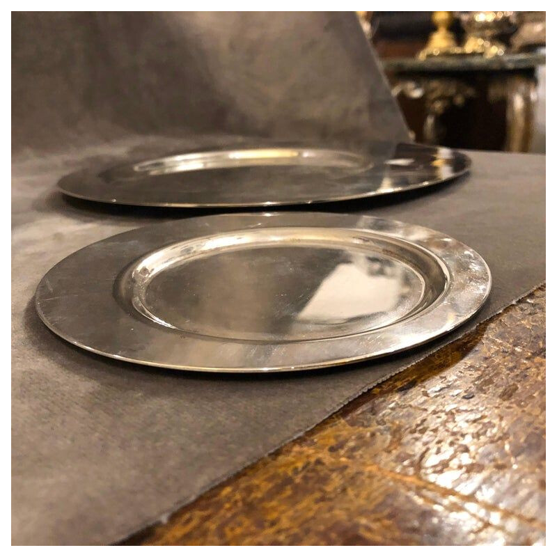 Vintage Set of Three Silver Plated Plates by Gio Ponti for Cleto Munari, 1970