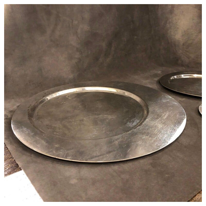Vintage Set of Three Silver Plated Plates by Gio Ponti for Cleto Munari, 1970