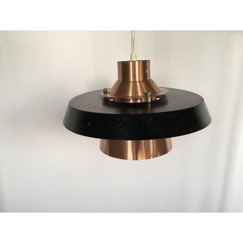 Vintage Scandinavian black lacquered metal pendant light, Denmark, 1970