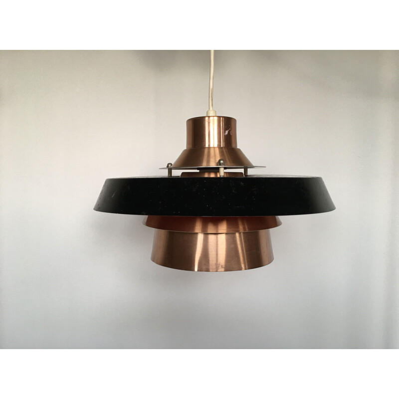 Vintage Scandinavian black lacquered metal pendant light, Denmark, 1970