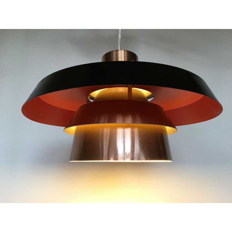 Vintage Scandinavian black lacquered metal pendant light, Denmark, 1970