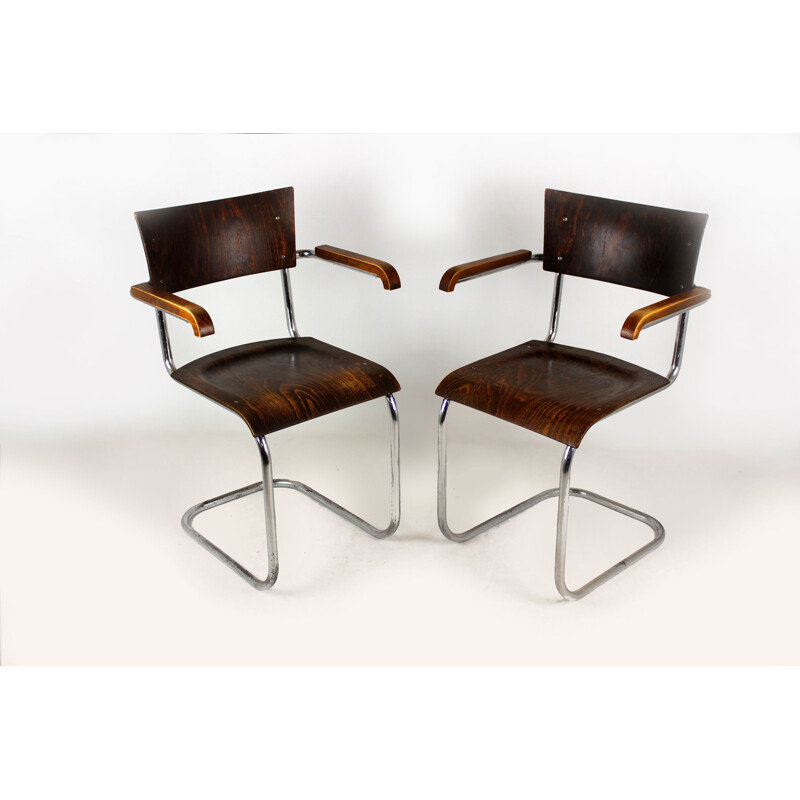 Pair of vintage Bauhaus Tubular Steel Cantilever Armchairs By Mart Stam, 1930s