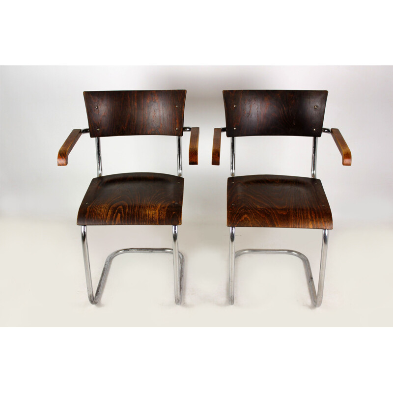 Pair of vintage Bauhaus Tubular Steel Cantilever Armchairs By Mart Stam, 1930s