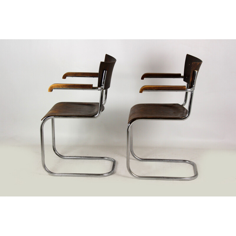 Pair of vintage Bauhaus Tubular Steel Cantilever Armchairs By Mart Stam, 1930s