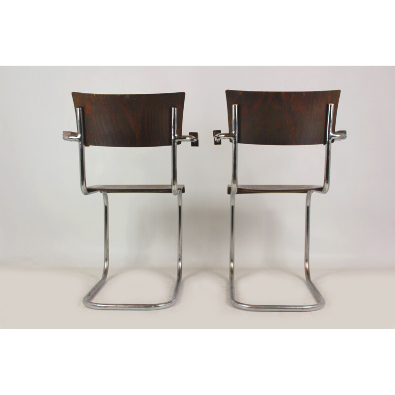 Pair of vintage Bauhaus Tubular Steel Cantilever Armchairs By Mart Stam, 1930s