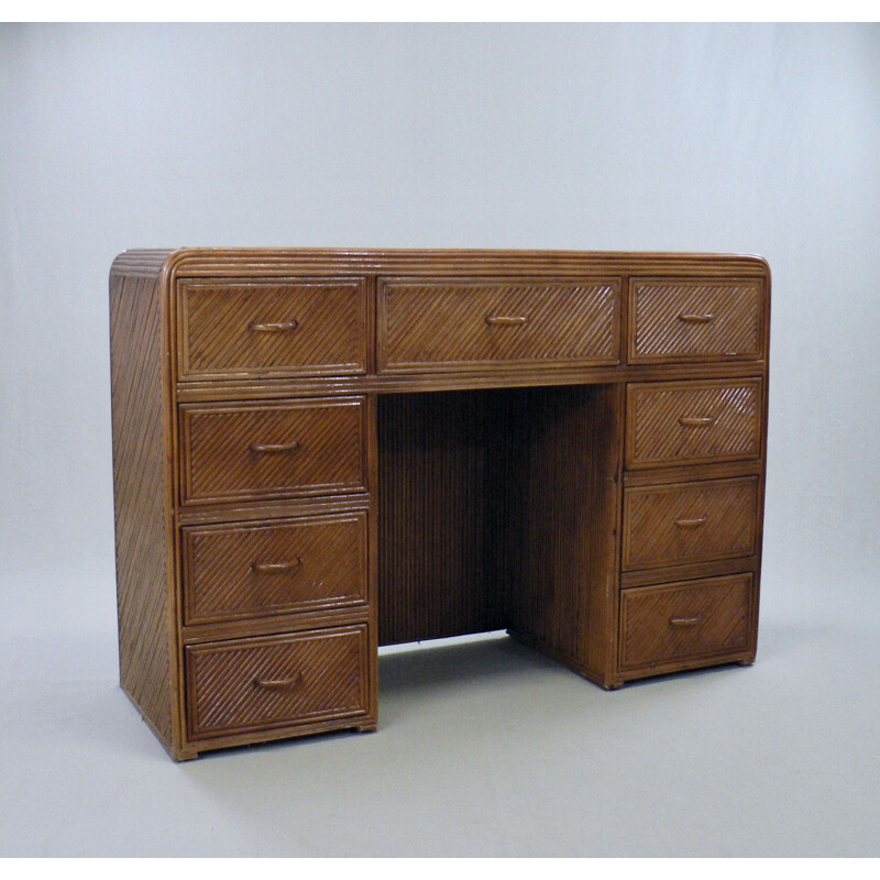 Vintage console with split bamboo drawers