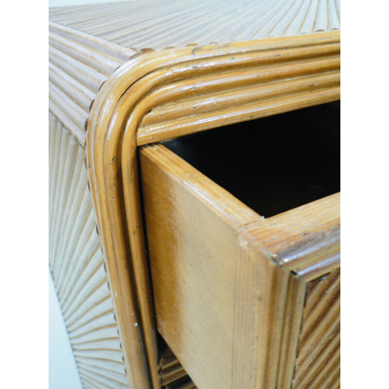 Console vintage à tiroirs en bambou fendu