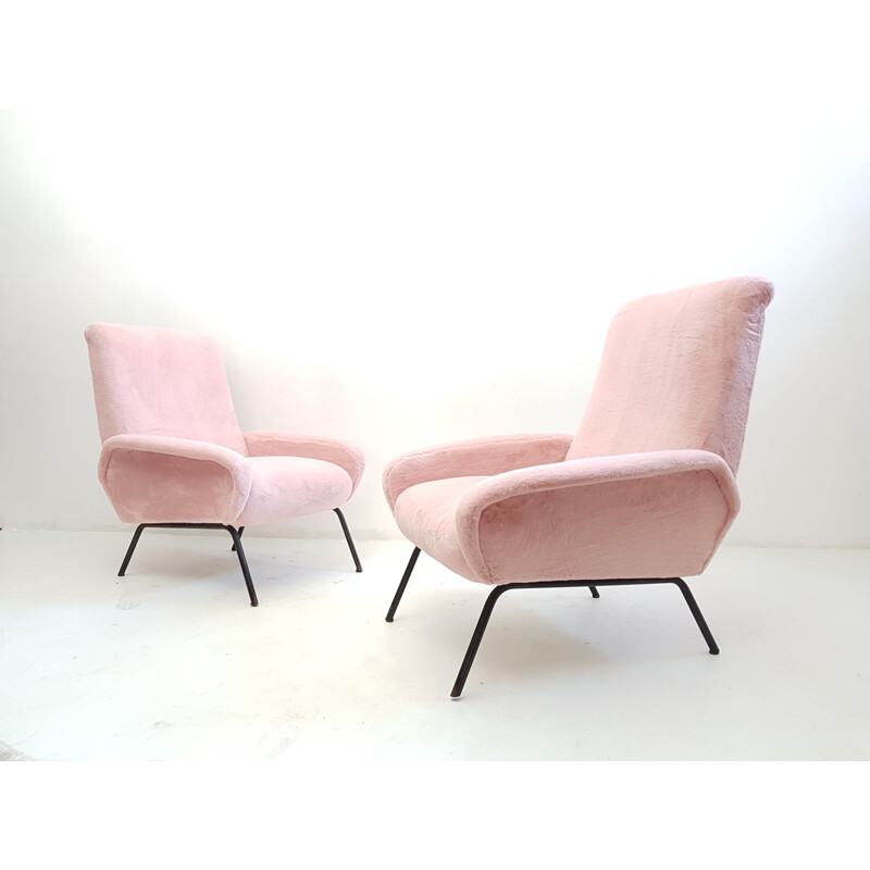 Paire de fauteuils italiens vintage roses