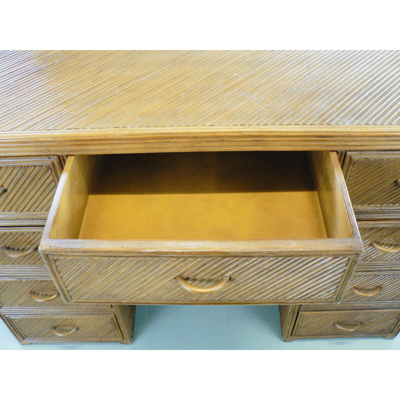 Vintage console with split bamboo drawers
