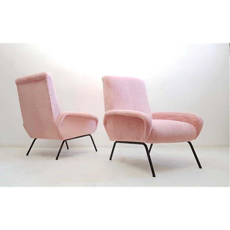 Paire de fauteuils italiens vintage roses