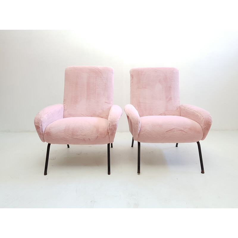 Paire de fauteuils italiens vintage roses