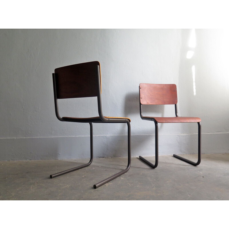 Pair of vintage chair in plywood and metal, Germany, 1950s