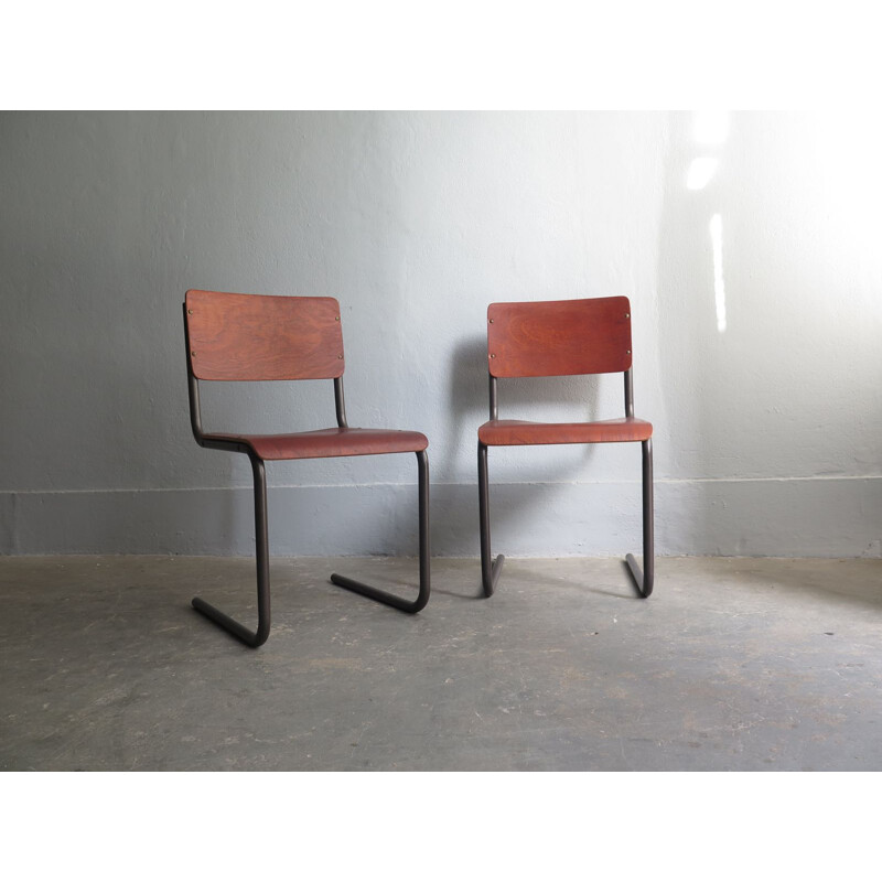 Pair of vintage chair in plywood and metal, Germany, 1950s