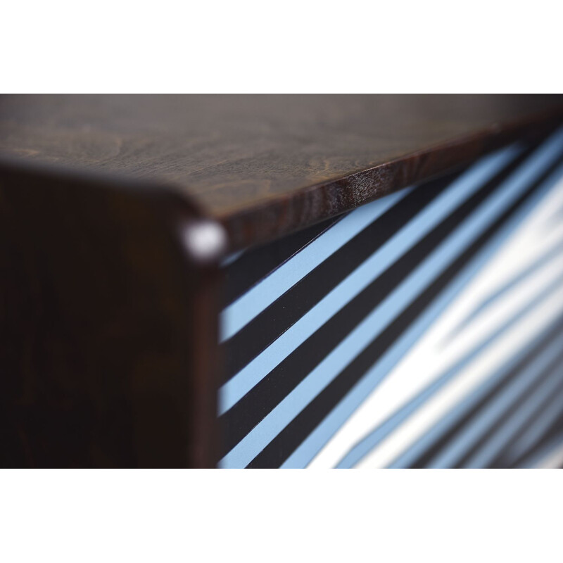 Norwegian vintage sideboard with hand-painted pattern in blue, 1960s