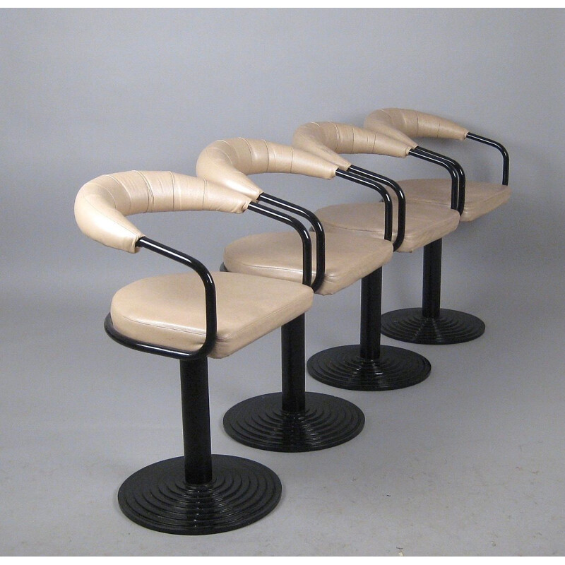 Set of 4 vintage metal swivel bar chairs