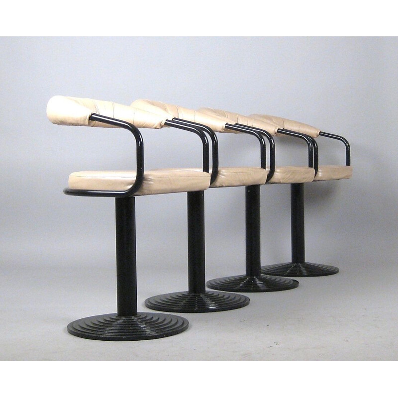 Set of 4 vintage metal swivel bar chairs