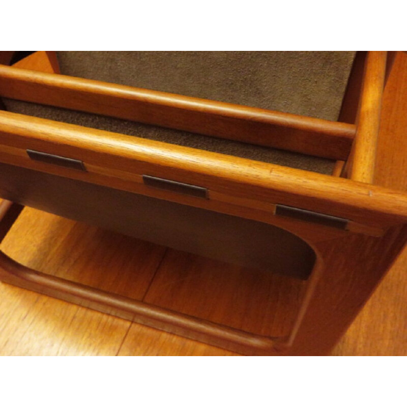 Teak and suede leather vintage magazine rack by Aksel Kjersgaard