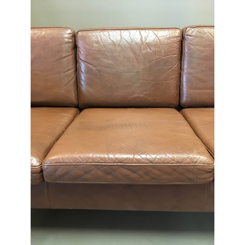 Brown leather 3 seater vintage scandinavian sofa