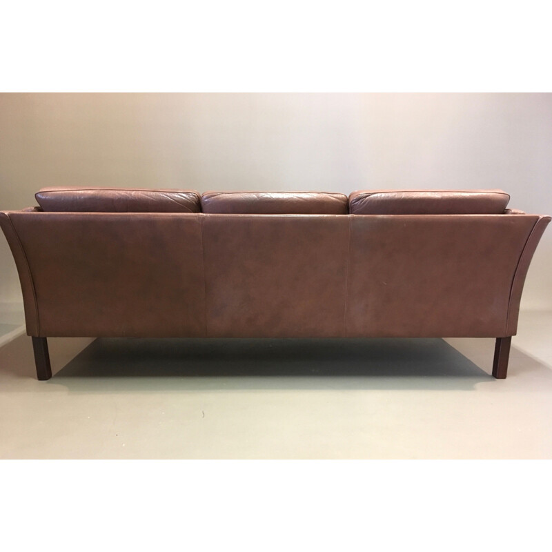 Brown leather 3 seater vintage scandinavian sofa