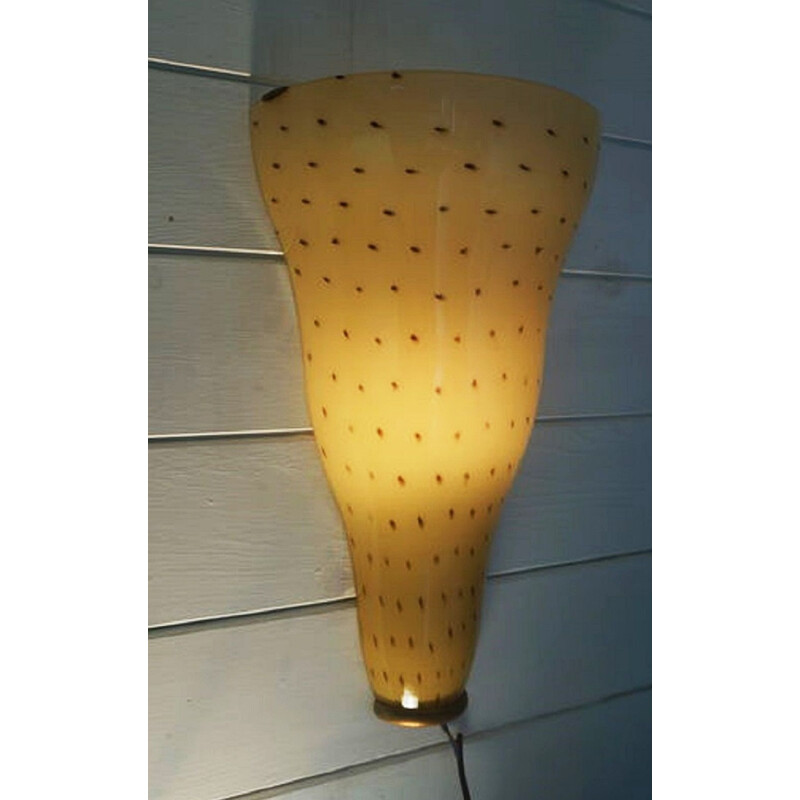 Murano glass and iron vintage wall lamp, 1950s