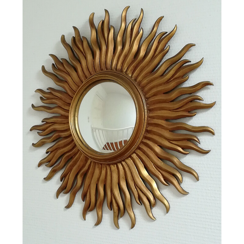 Vintage golden sun mirror, 1960