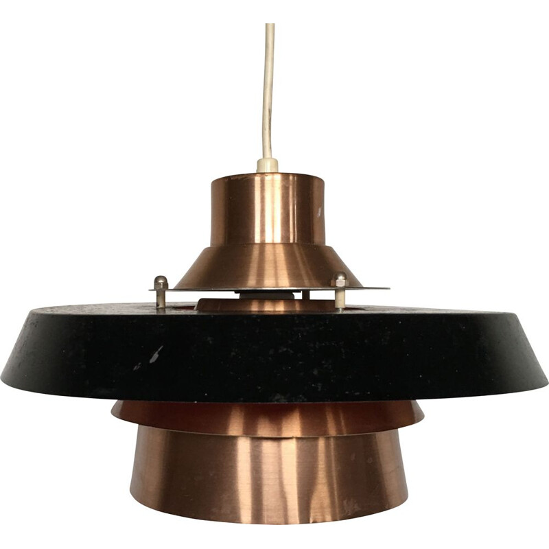 Vintage Scandinavian black lacquered metal pendant light, Denmark, 1970