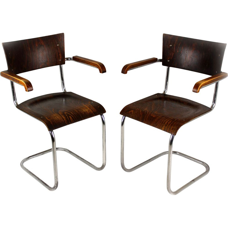 Pair of vintage Bauhaus Tubular Steel Cantilever Armchairs By Mart Stam, 1930s