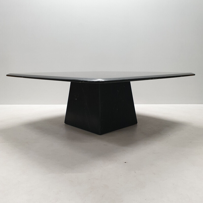 Vintage black marble coffee table with a pyramidal base, 1980s