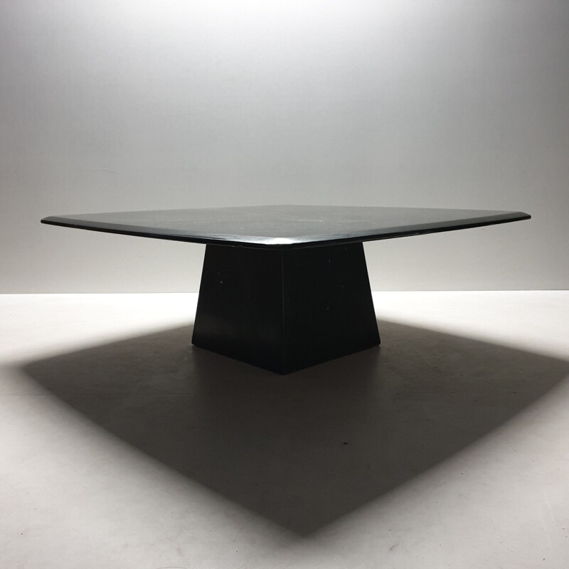 Vintage black marble coffee table with a pyramidal base, 1980s