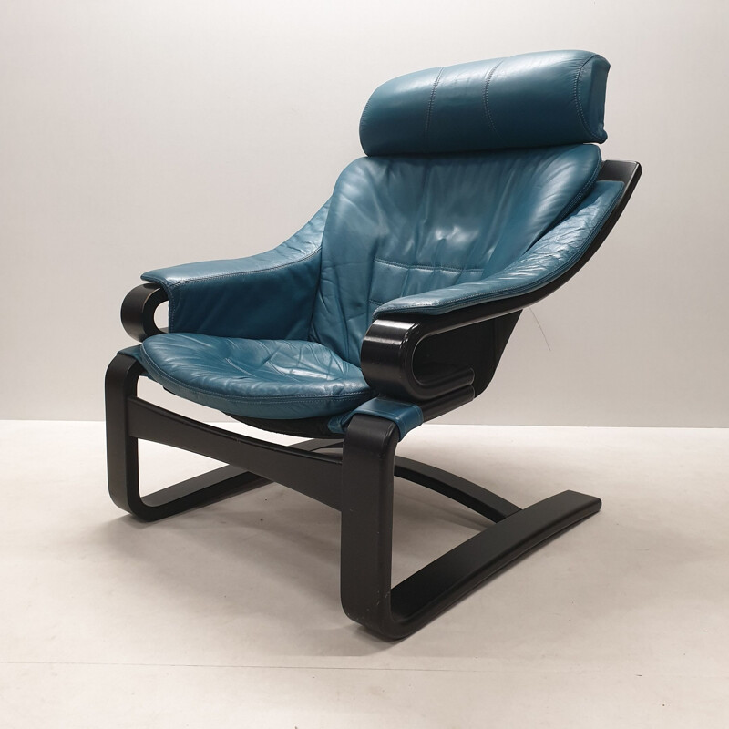 Vintage "Apollo" armchair in petrol blue leather by Svend Skipper for Skippers Mobler, 1970