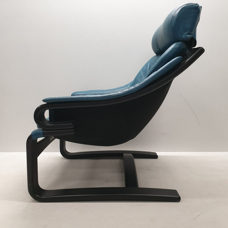 Vintage "Apollo" armchair in petrol blue leather by Svend Skipper for Skippers Mobler, 1970