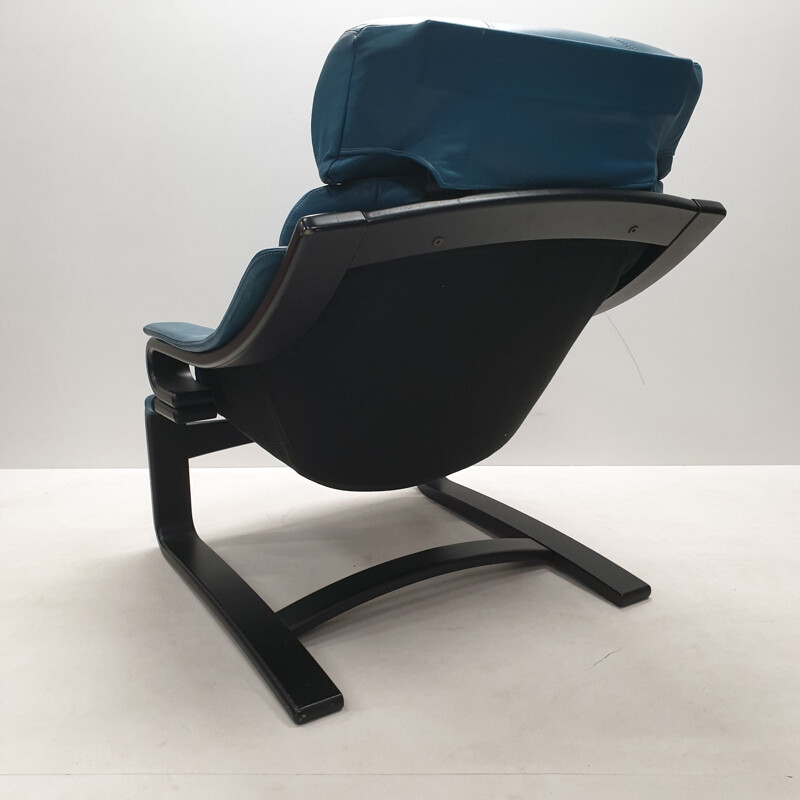 Vintage "Apollo" armchair in petrol blue leather by Svend Skipper for Skippers Mobler, 1970