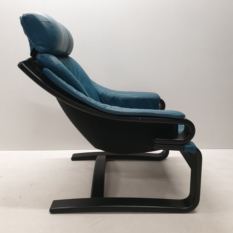 Vintage "Apollo" armchair in petrol blue leather by Svend Skipper for Skippers Mobler, 1970