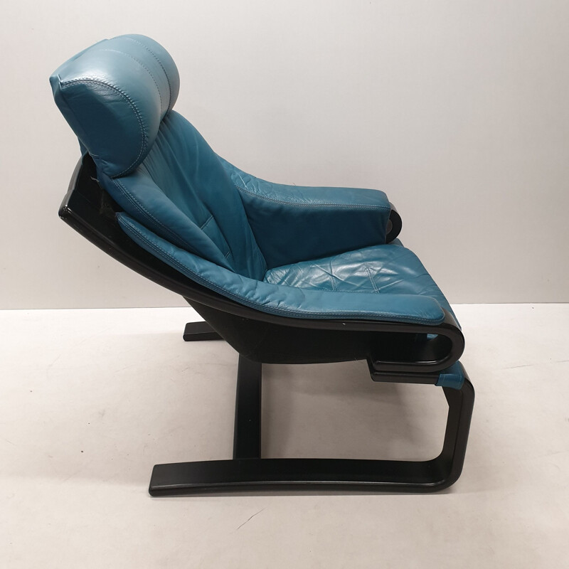 Vintage "Apollo" armchair in petrol blue leather by Svend Skipper for Skippers Mobler, 1970